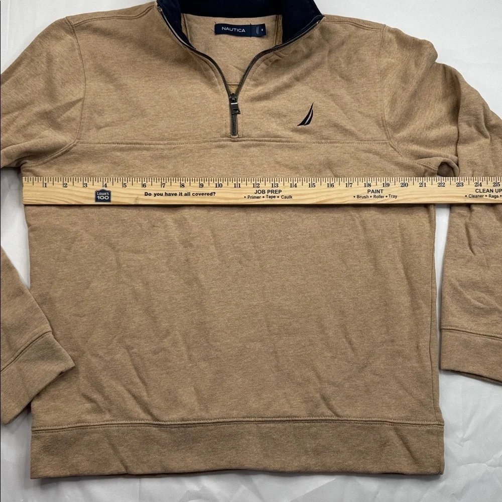 Nautica Men's COASTAL CAMEL HEATHER Quarter-Zip Knit Fleece Sweater, size medium